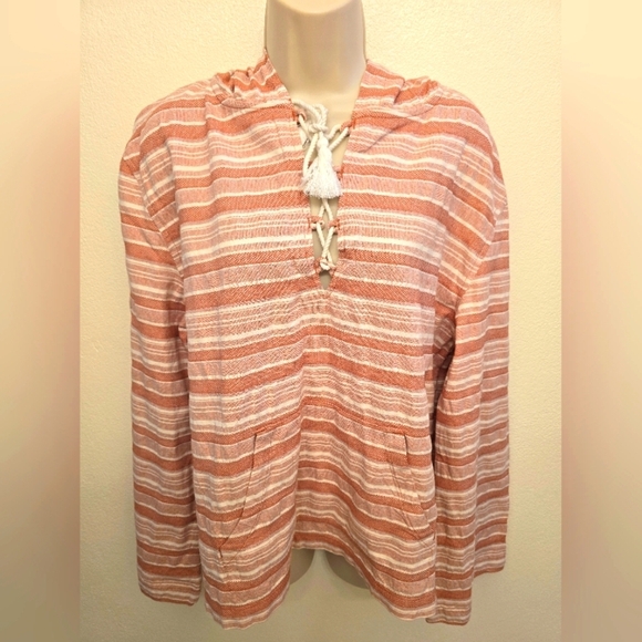 NWT Roxy Ladies Peachy Pink and White Striped Hoodie - Picture 1 of 4